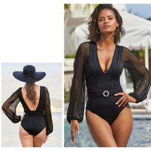 NWOT Boston Proper Amita Naithani L 1PC Long Sleeve Swimsuit 124761